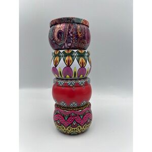 Colorful Decorative Tins Set of 4 Round Floral Mandala Pattern‎ Storage
